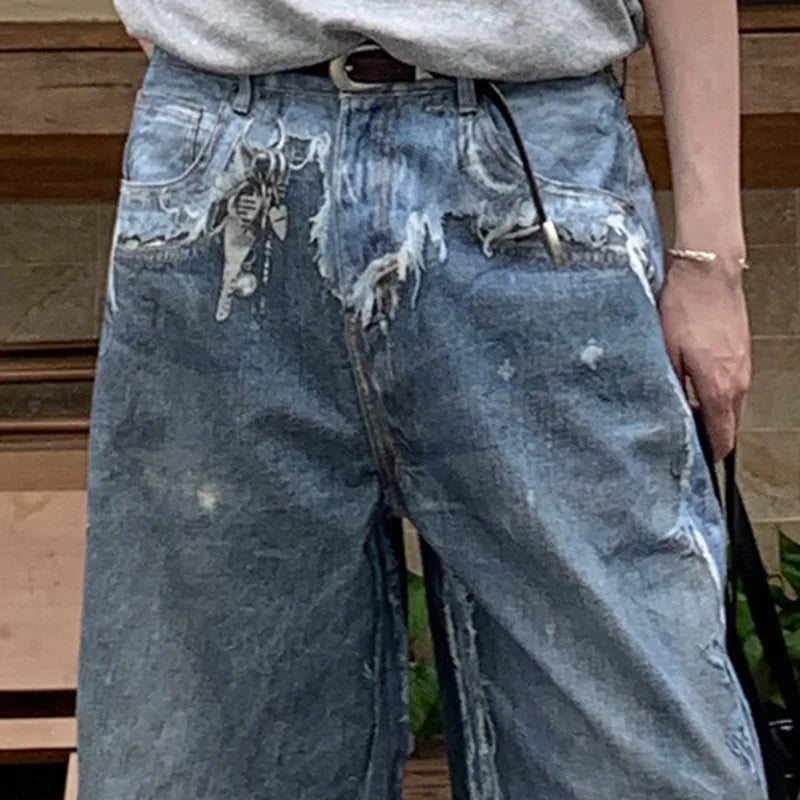Y2K Faux Two Piece Distressed Baggy Jeans