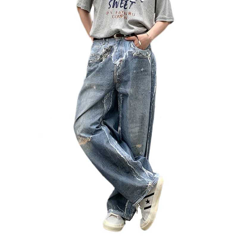 Y2K Faux Two Piece Distressed Baggy Jeans