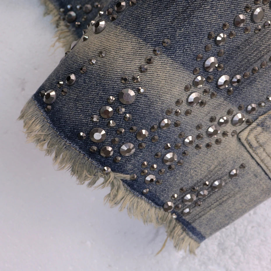 Y2K Fire Diamond Rhinestone Denim Shorts Jorts