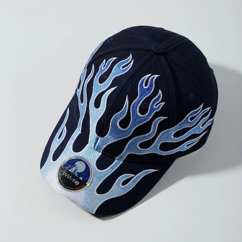 Y2K Flame Embroidered Baseball Cap
