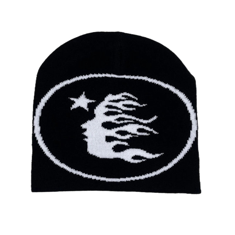 Y2K Flaming Head Jacquard Beanie