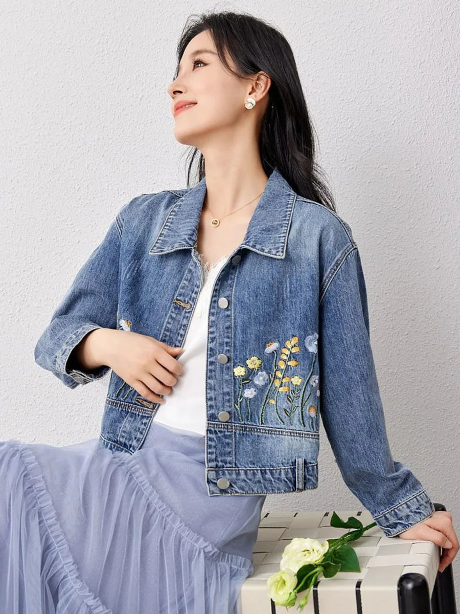 Y2K Floral Embroidered Denim Short Jacket