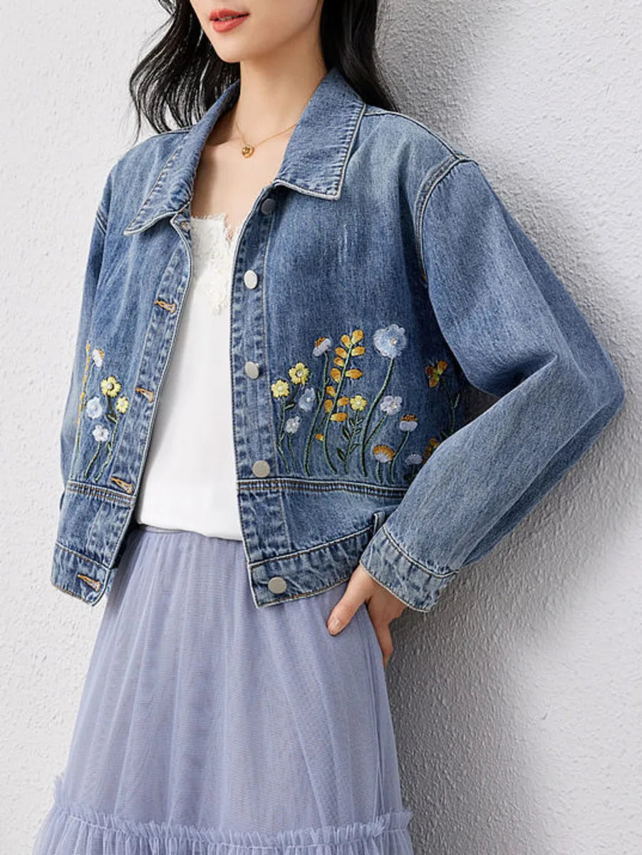 Y2K Floral Embroidered Denim Short Jacket