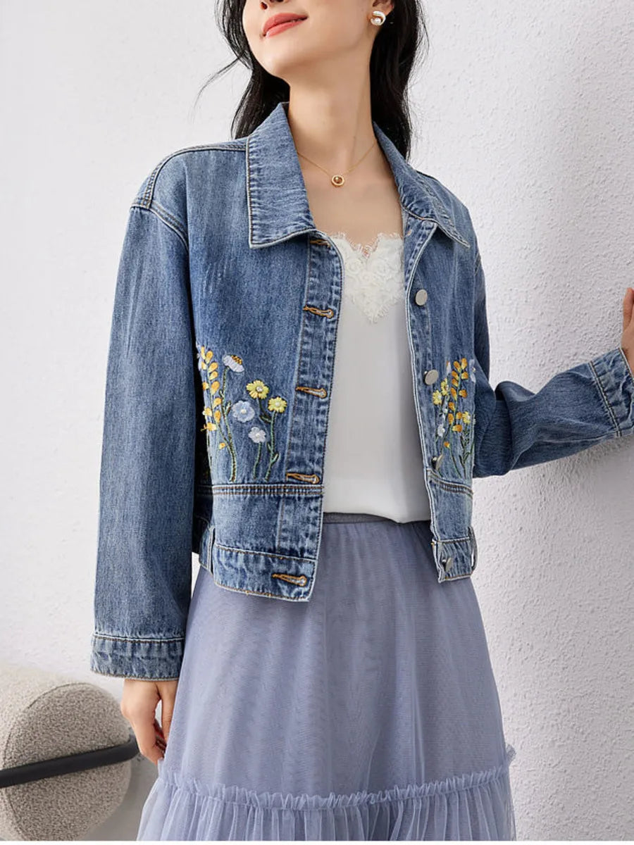 Y2K Floral Embroidered Denim Short Jacket