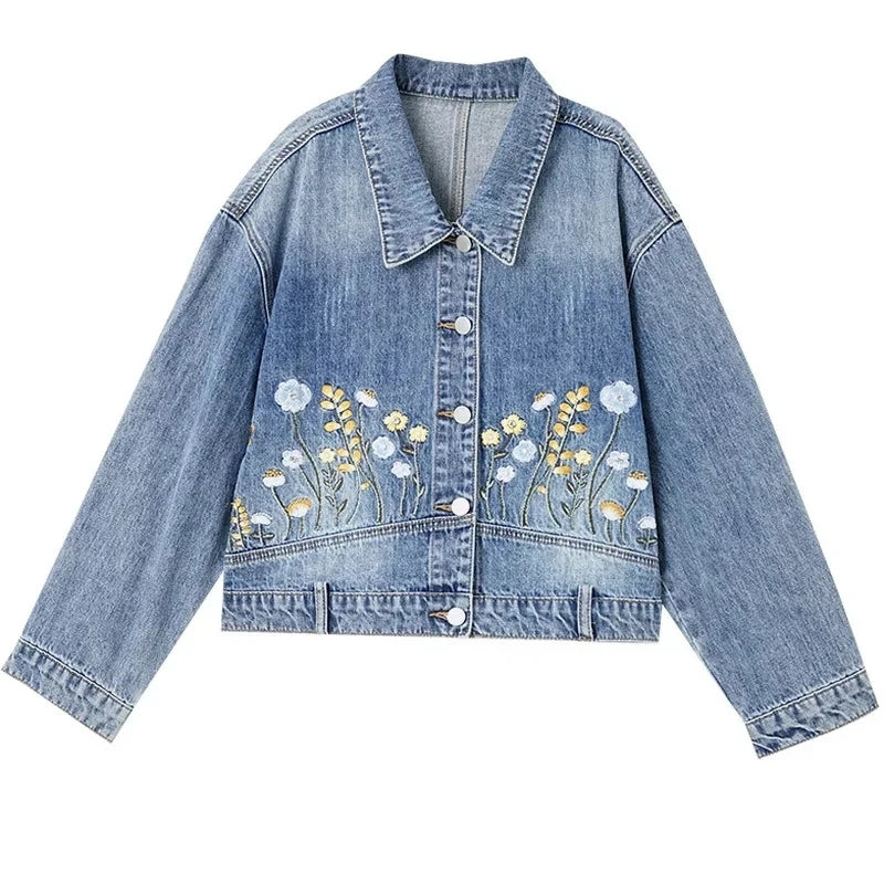 Y2K Floral Embroidered Denim Short Jacket