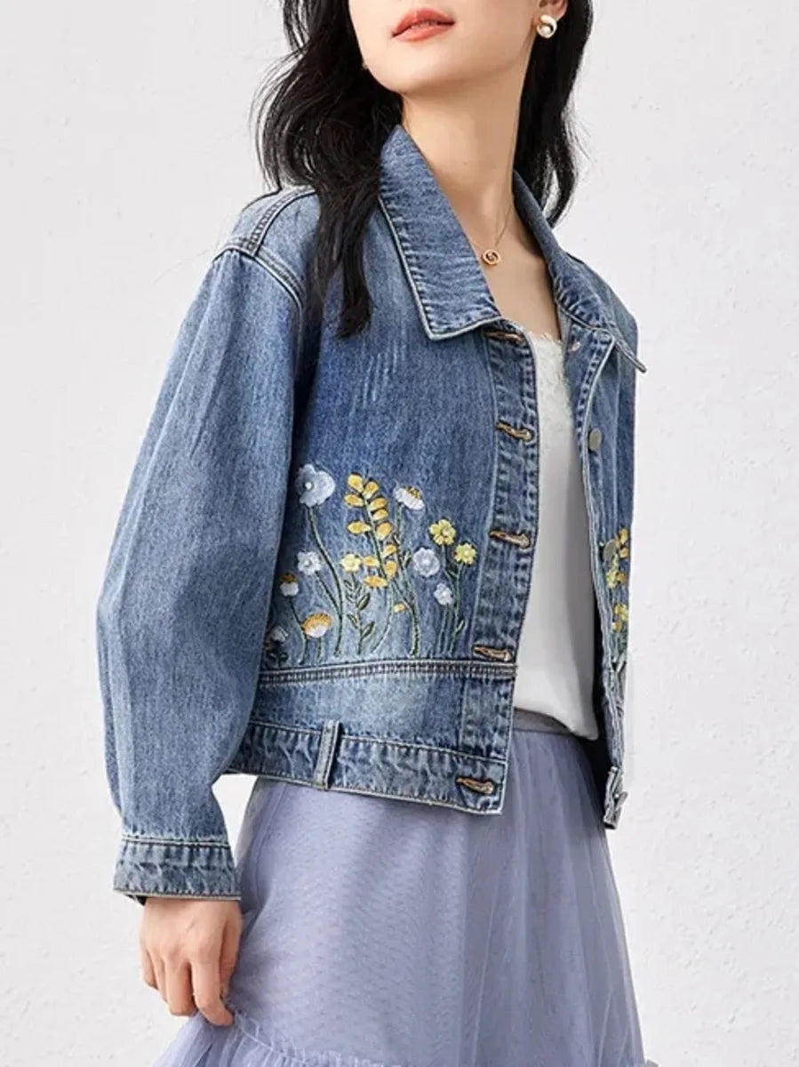 Y2K Floral Embroidered Denim Short Jacket