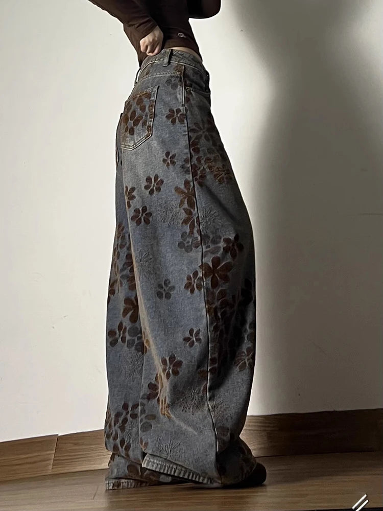 Y2K Floral Jacquard Denim Barrel Jeans