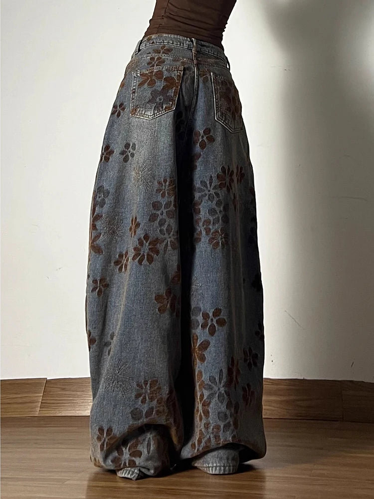 Y2K Floral Jacquard Denim Barrel Jeans
