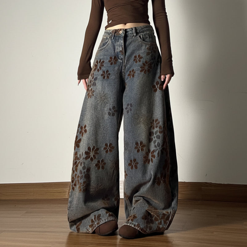 Y2K Floral Jacquard Denim Barrel Jeans