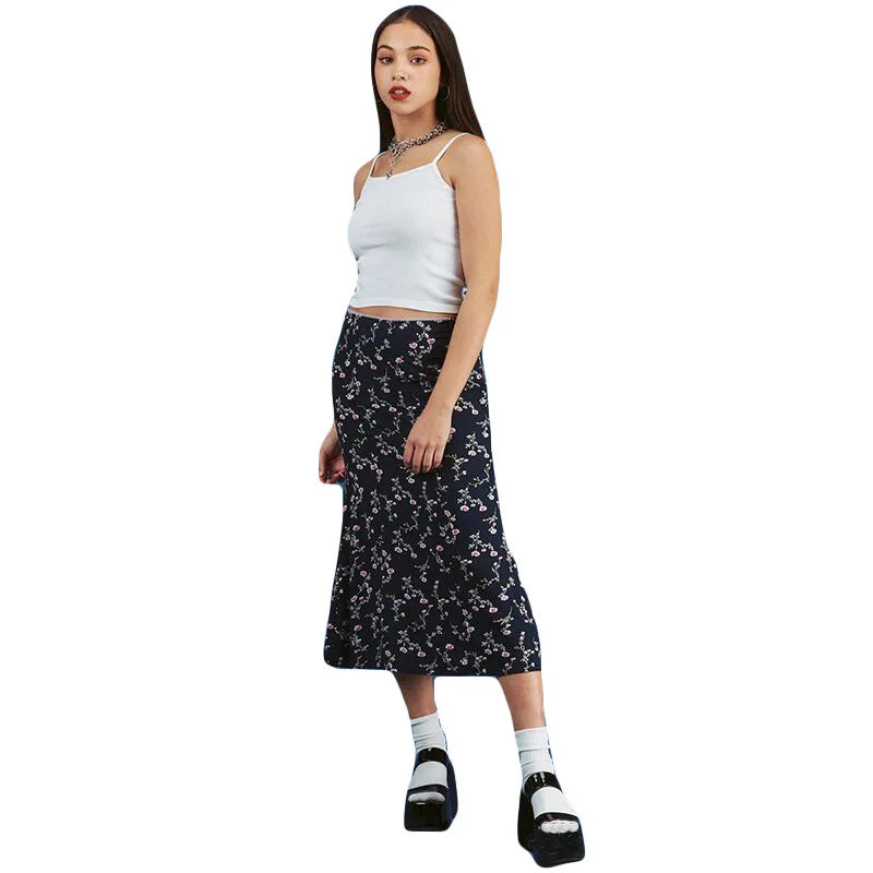 Y2K Floral Low Waist Flowy Midi Skirt