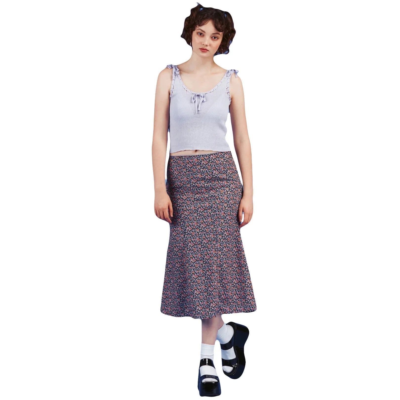 Y2K Floral Low Waist Flowy Midi Skirt