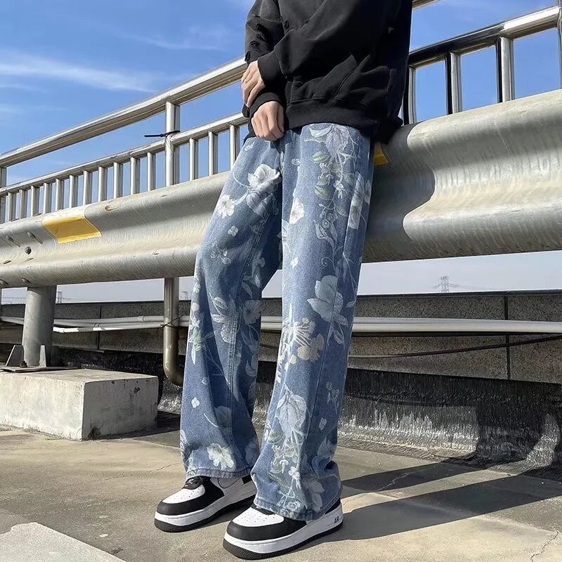 Y2K Floral Print Baggy Jeans