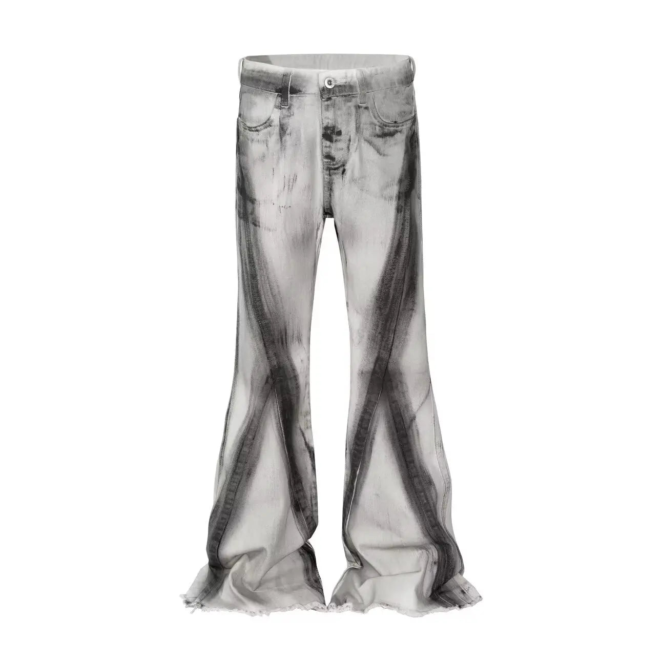 Y2K Fringed Gradient Wide Flare Denim Jeans