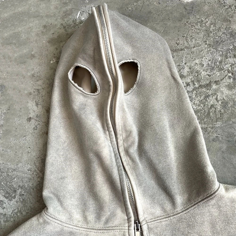 Y2K Full Zip Up Eye Holes Hoodie