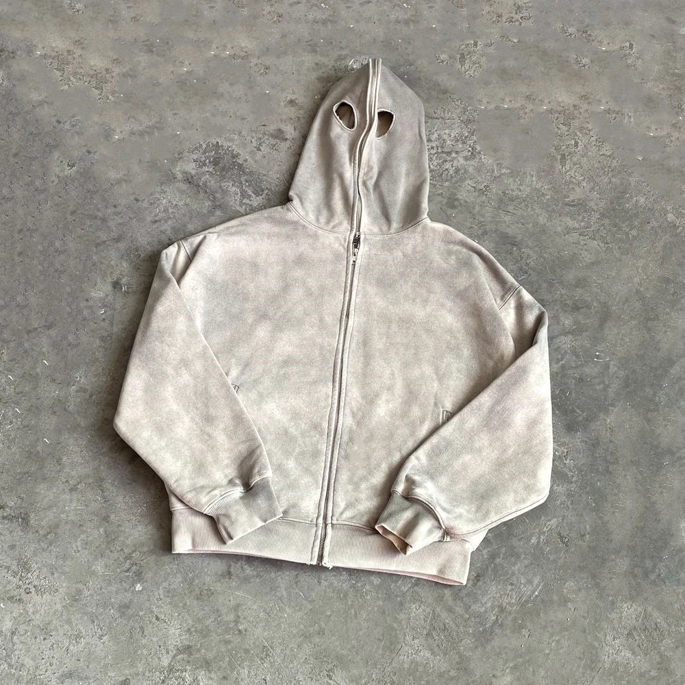 Y2K Full Zip Up Eye Holes Hoodie