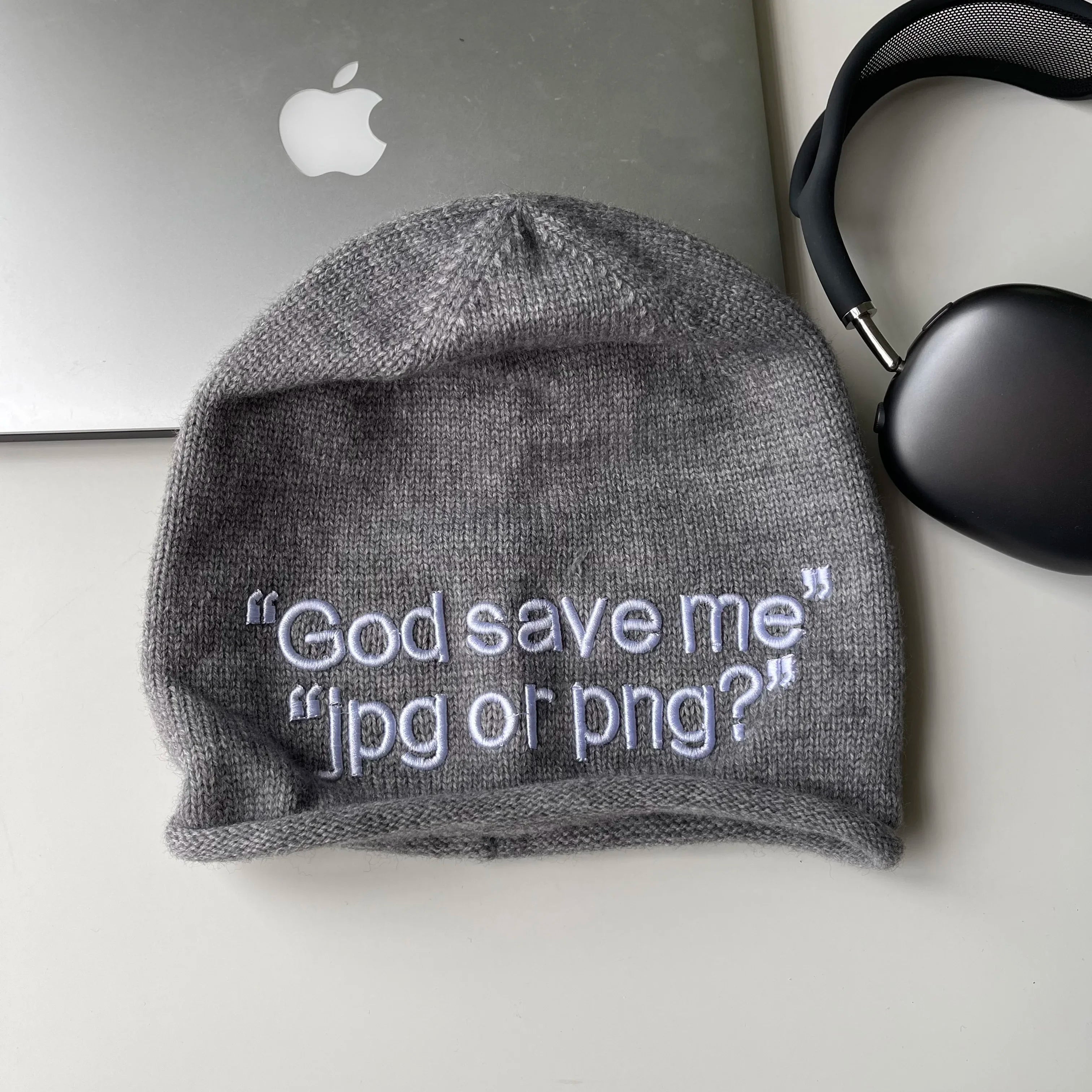 Y2K "God Save Me" Embroidered Text Graphic Beanie