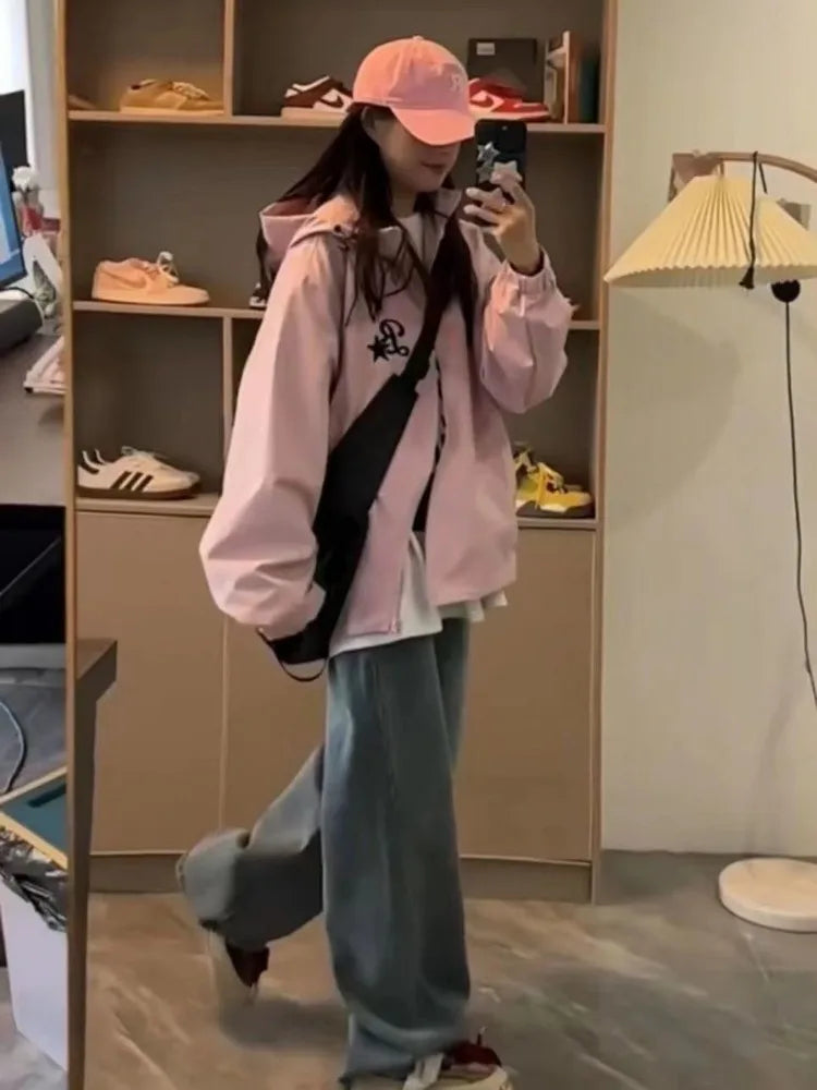 Y2K Gorpcore Pink Track Windbreaker Jacket
