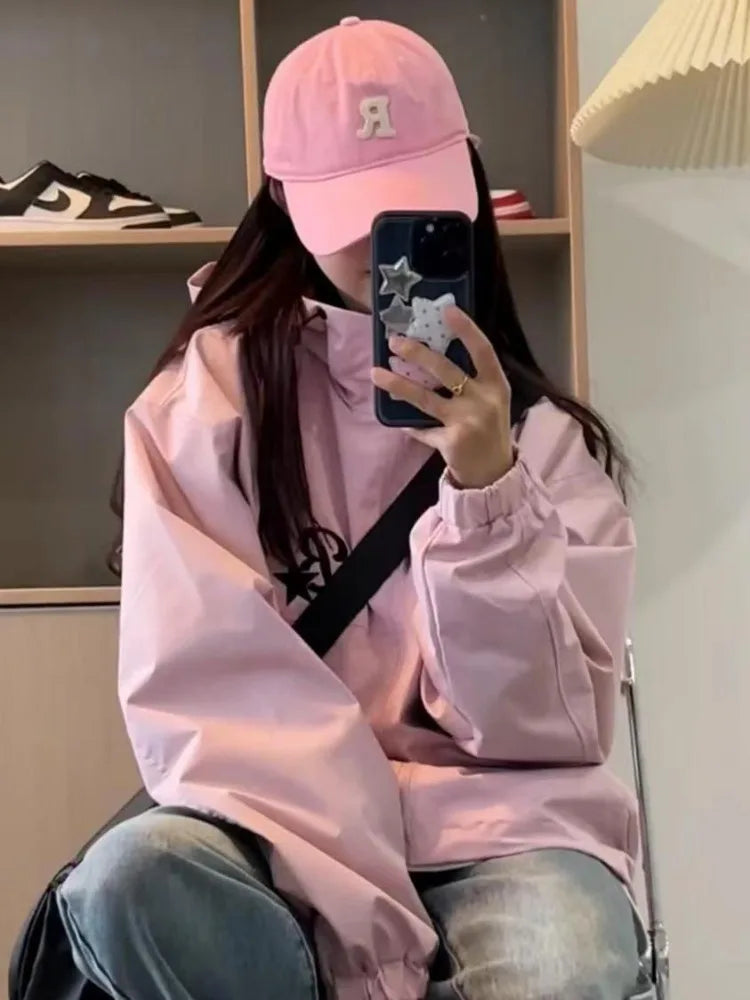 Y2K Gorpcore Pink Track Windbreaker Jacket