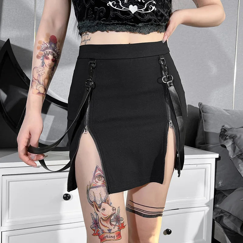 Y2K Gothic High Waist Zip Mini Skirt