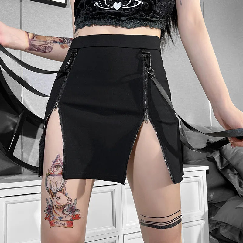 Y2K Gothic High Waist Zip Mini Skirt