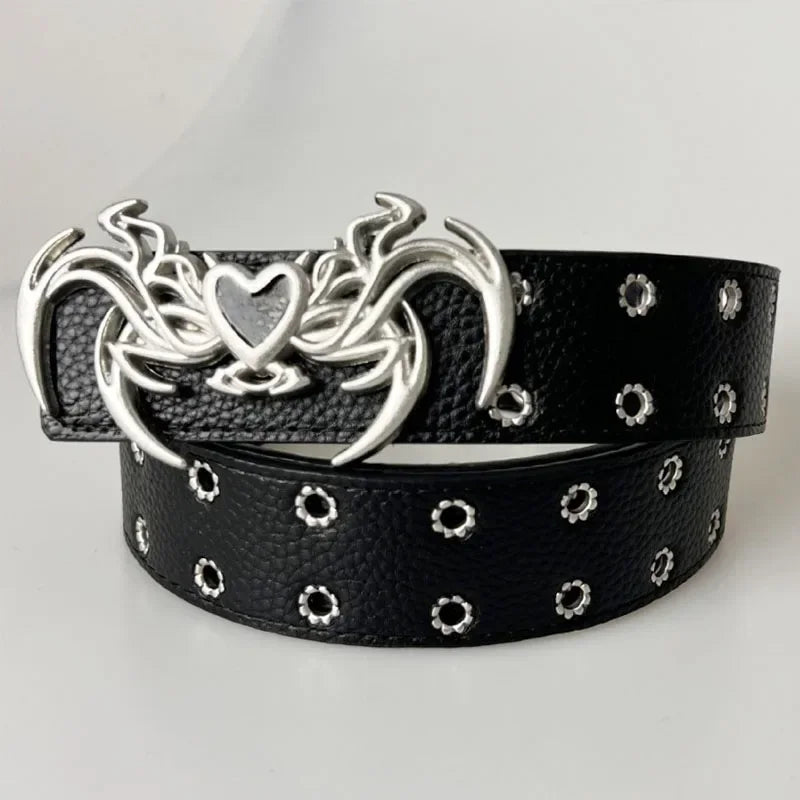 Y2K Gothic Spider Buckle Leather Belt