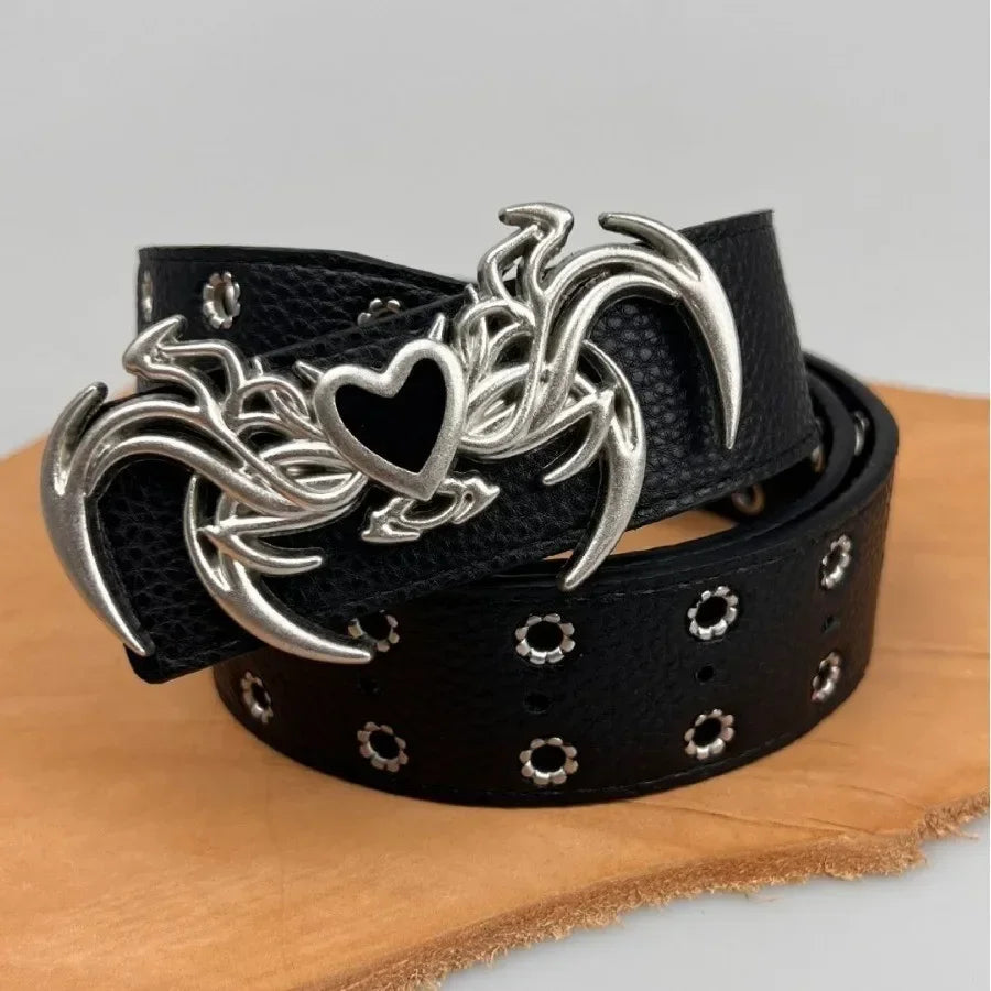 Y2K Gothic Spider Buckle Leather Belt