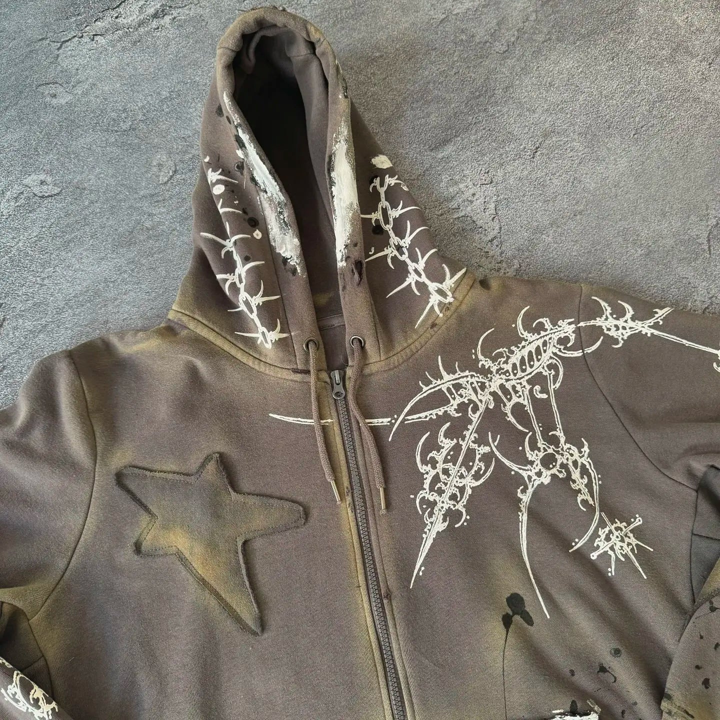 Y2K Gothic Star Pattern Patchwork Zip Up Hoodie