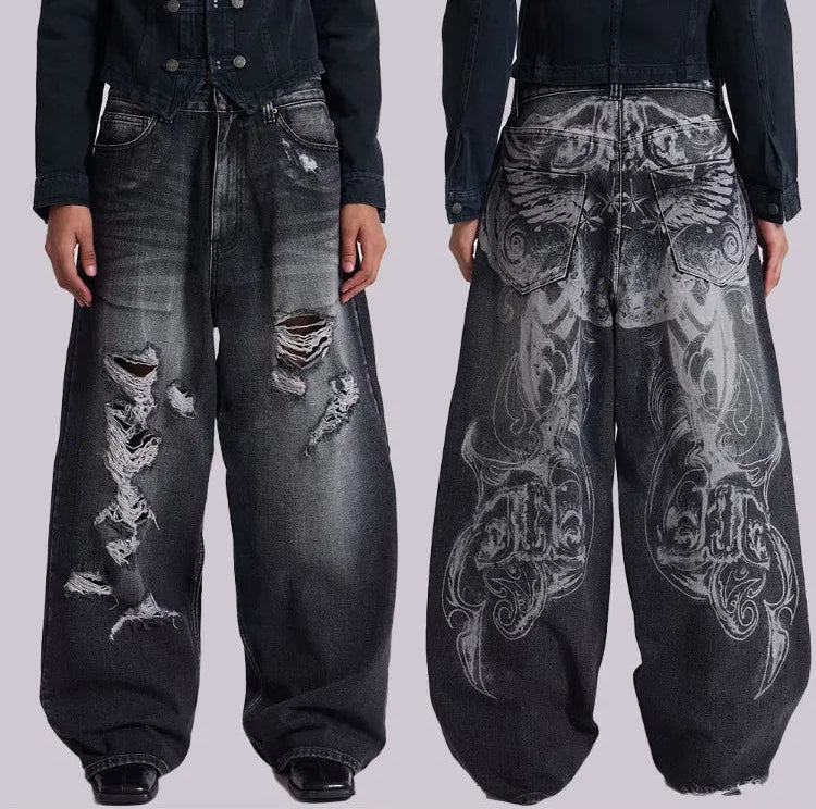 Y2K Gothic Vintage Graphic Distressed Jeans