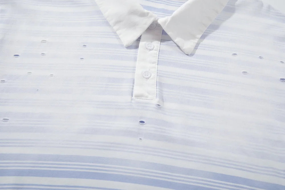 Y2K Gradient Washed Striped Polo Shirt