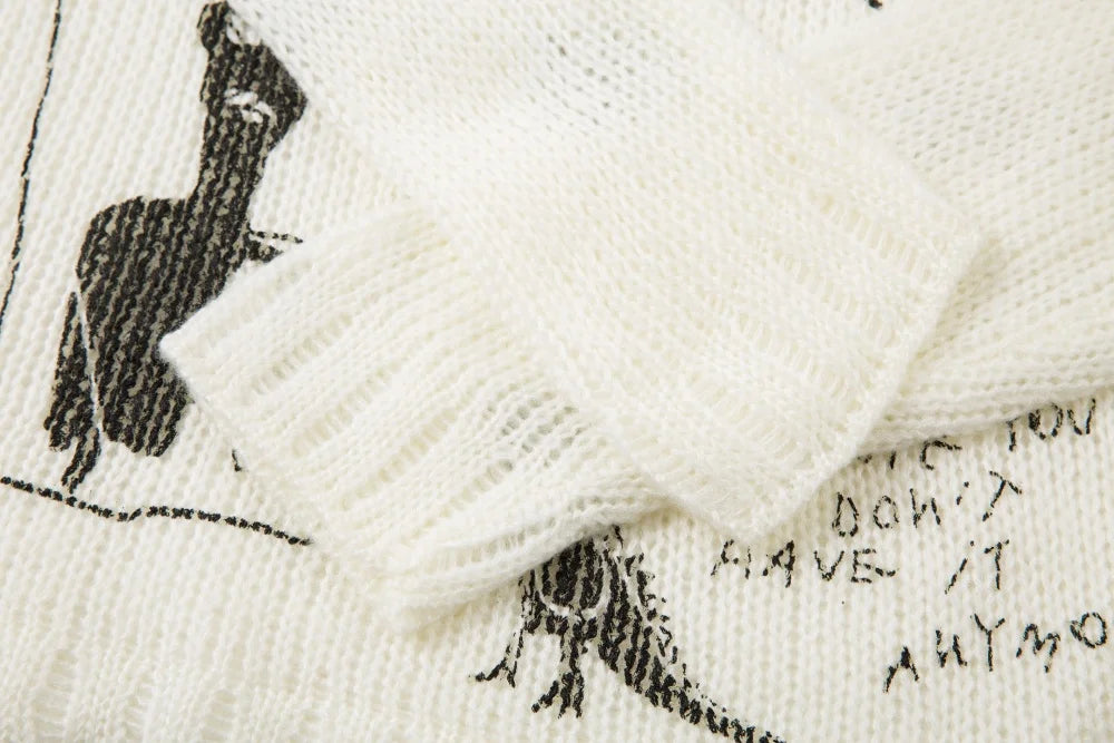 Y2K Graffiti Graphic Learning Knitted Sweater