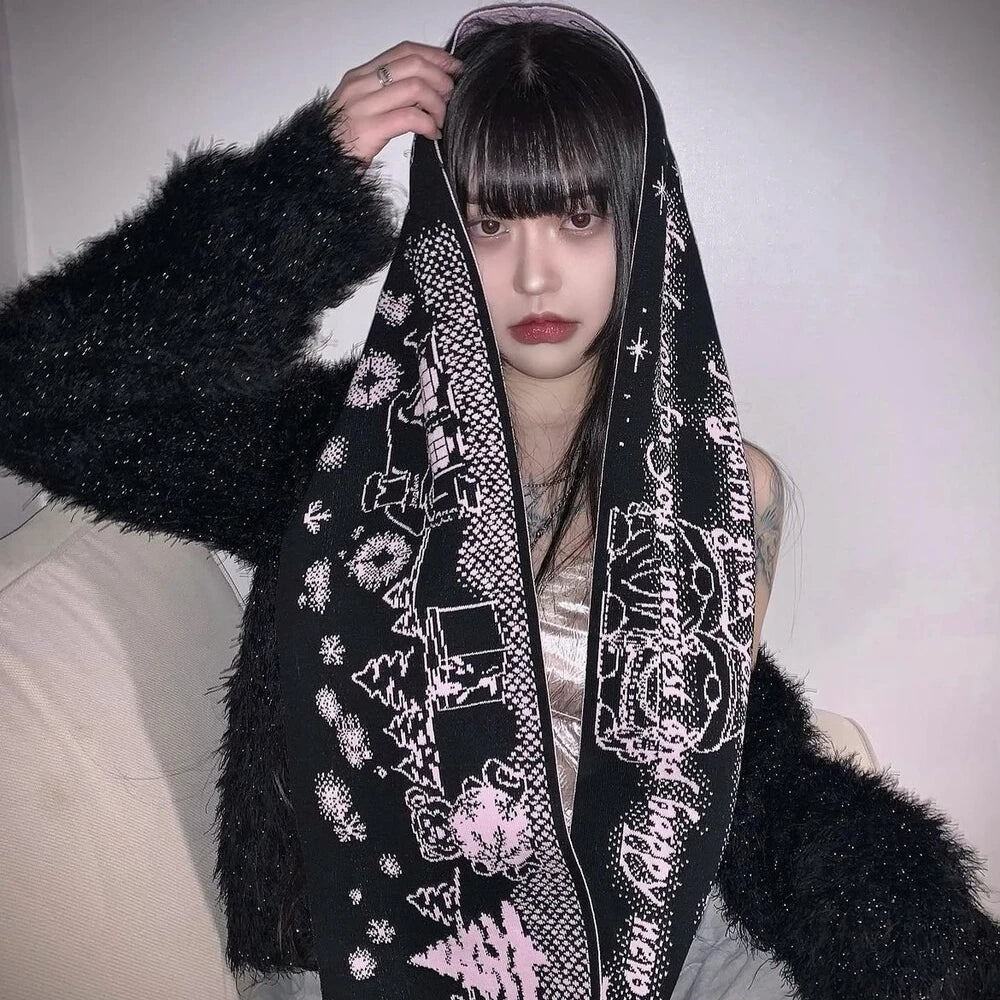 Y2K Graphic Winter Christmas Graphic Shawl Scarf
