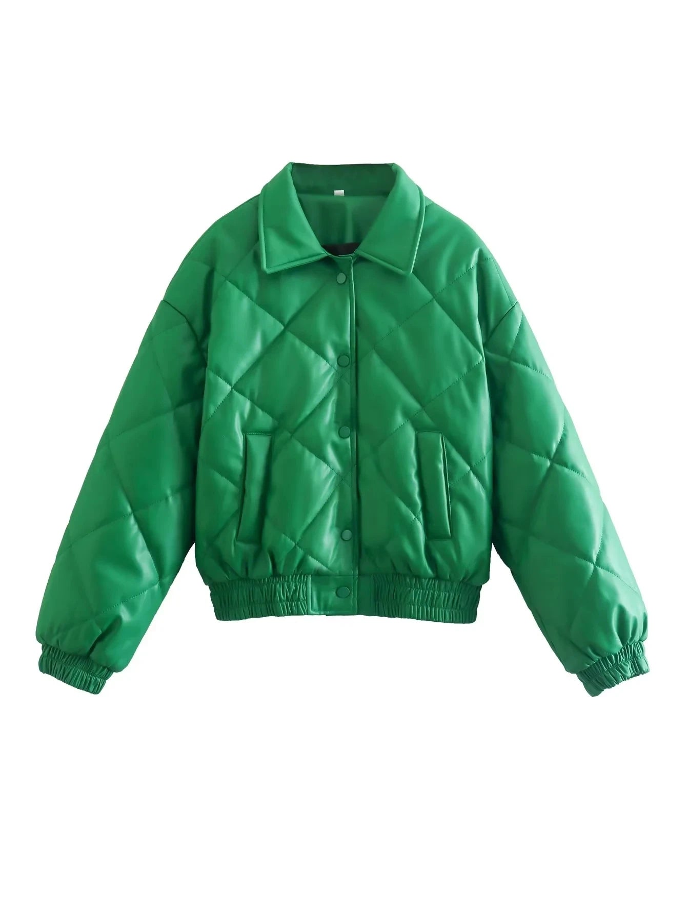 Y2K Green PU Leather Loose Lapel Jackets