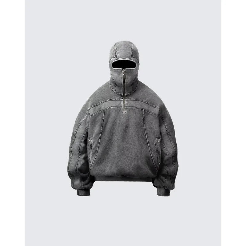 Y2K Grey Balaclava Zip Up Hoodie