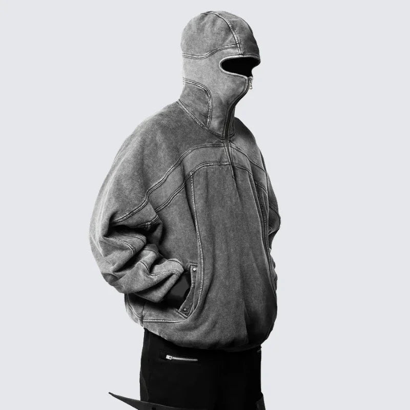 Y2K Grey Balaclava Zip Up Hoodie