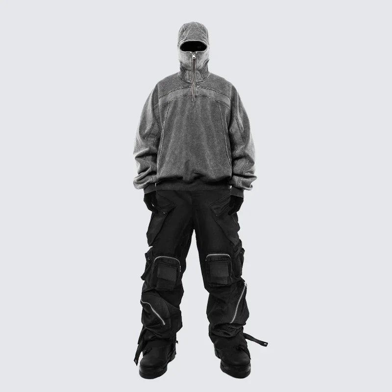 Y2K Grey Balaclava Zip Up Hoodie