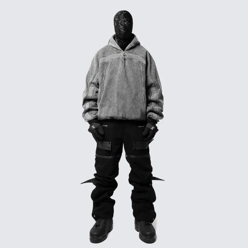 Y2K Grey Balaclava Zip Up Hoodie