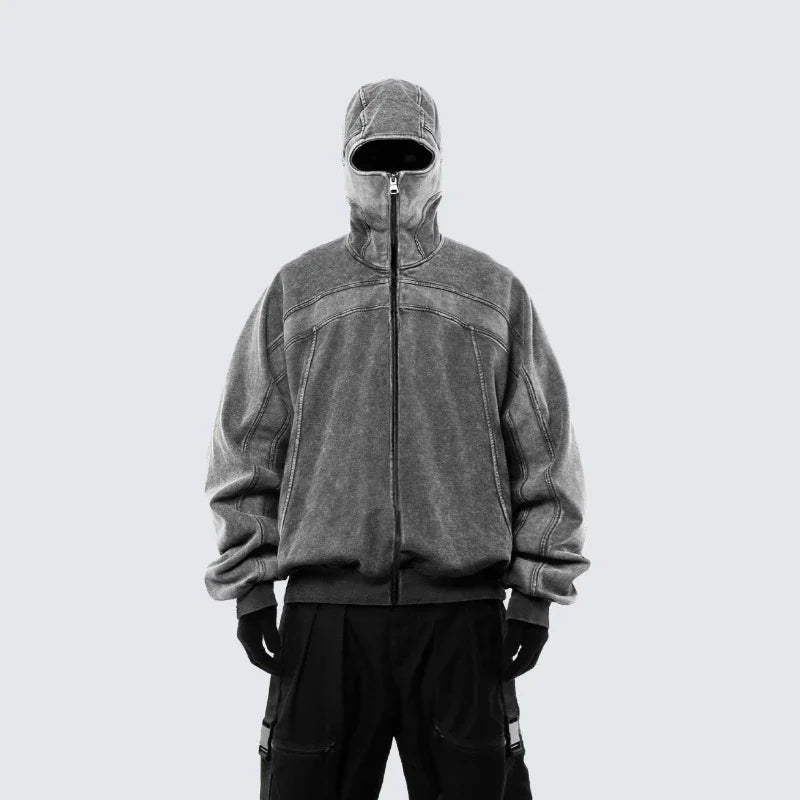 Y2K Grey Balaclava Zip Up Hoodie