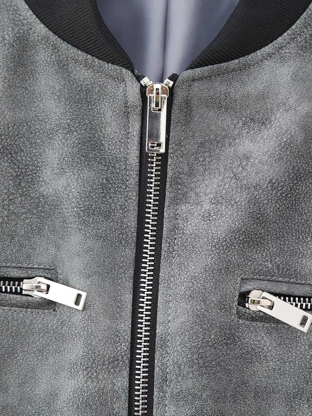 Y2K Grey Leather Bomber Jacket