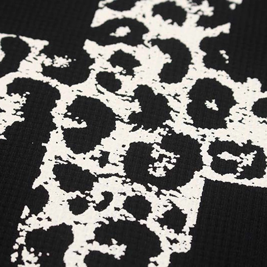 Y2K Grey Scale Leopard Print Cross Long Sleeve Top