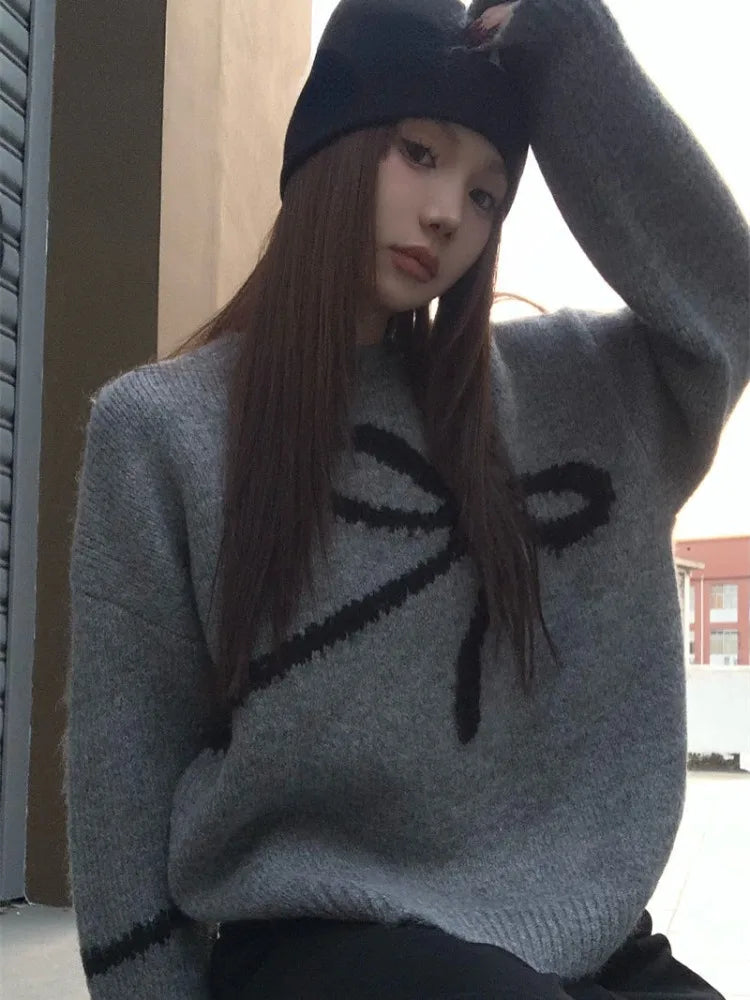 Y2K Grunge Bow Tie Knitted Sweater