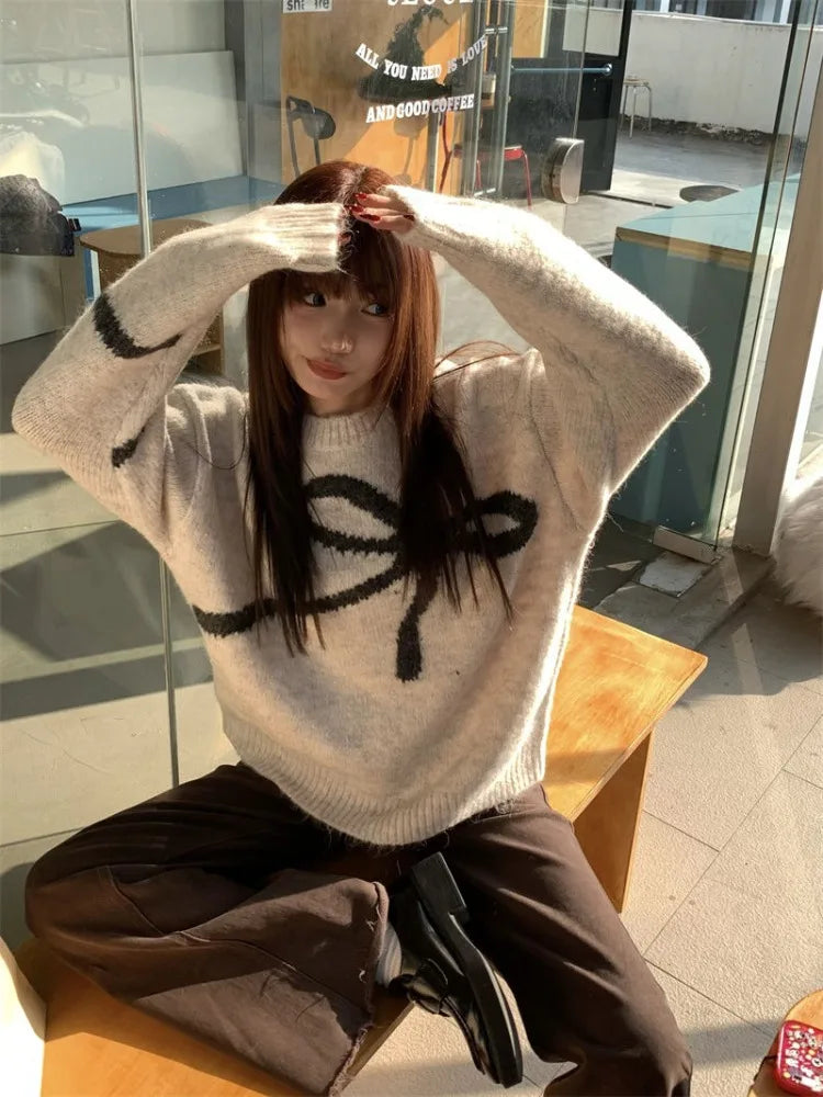 Y2K Grunge Bow Tie Knitted Sweater