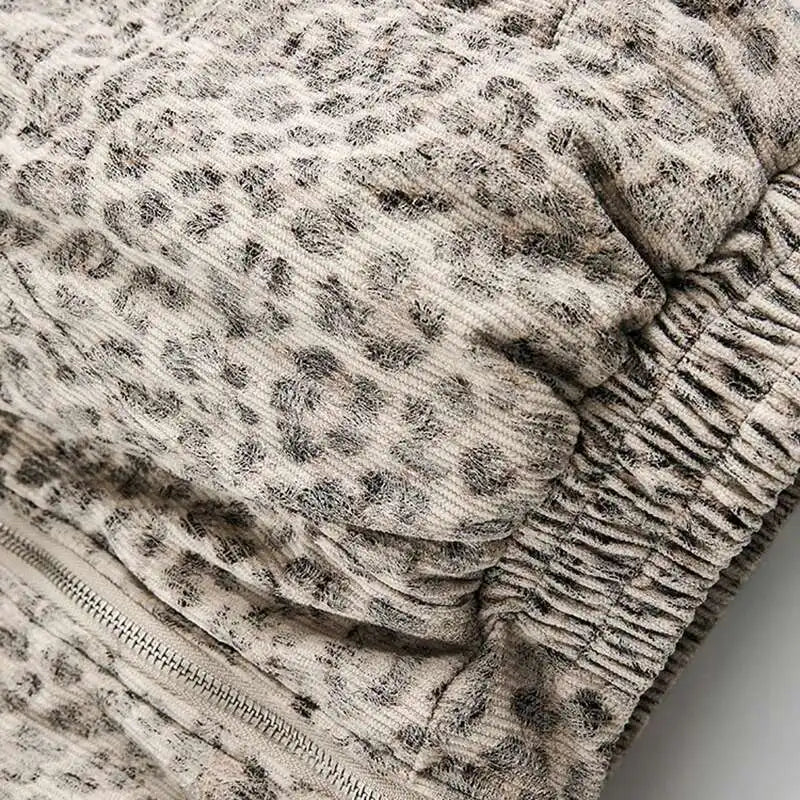 Y2K Grunge Snow Leopard Print Faux Fur Zip Up Hooded Jacket