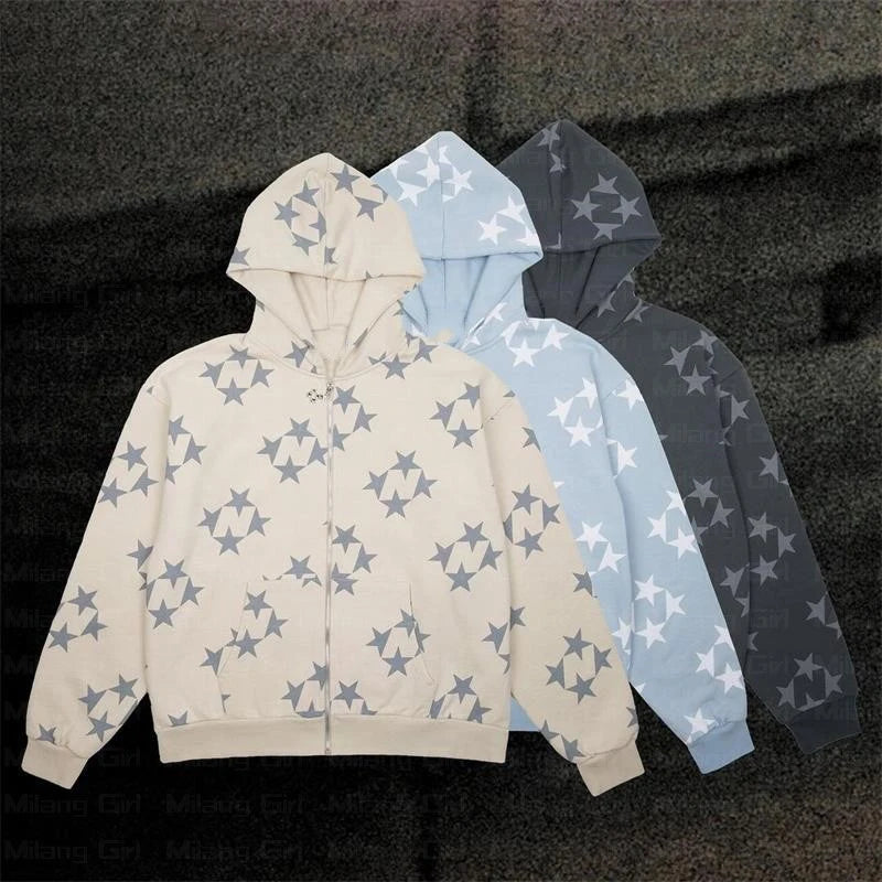 Y2K Grunge Star Zip Up Hoodie