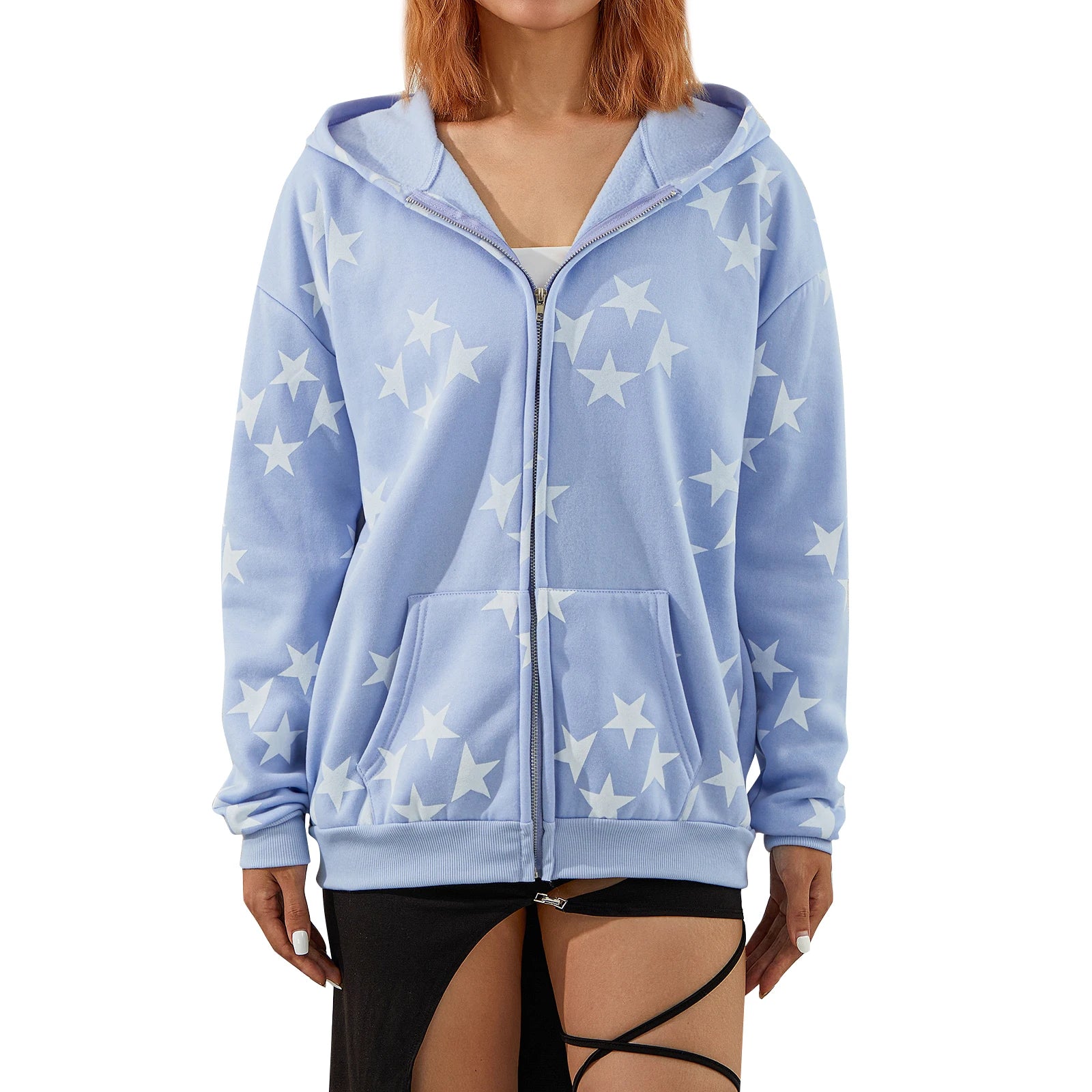 Y2K Grunge Star Zip Up Hoodie