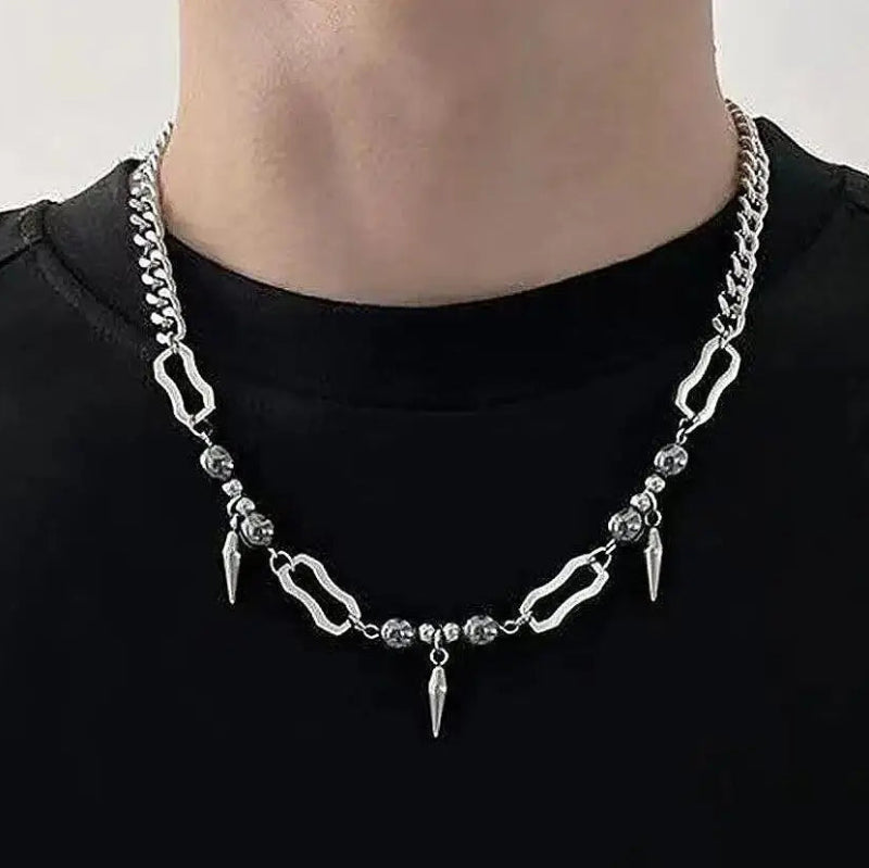 Y2K Hanging Rivet Splicing Bead Necklace