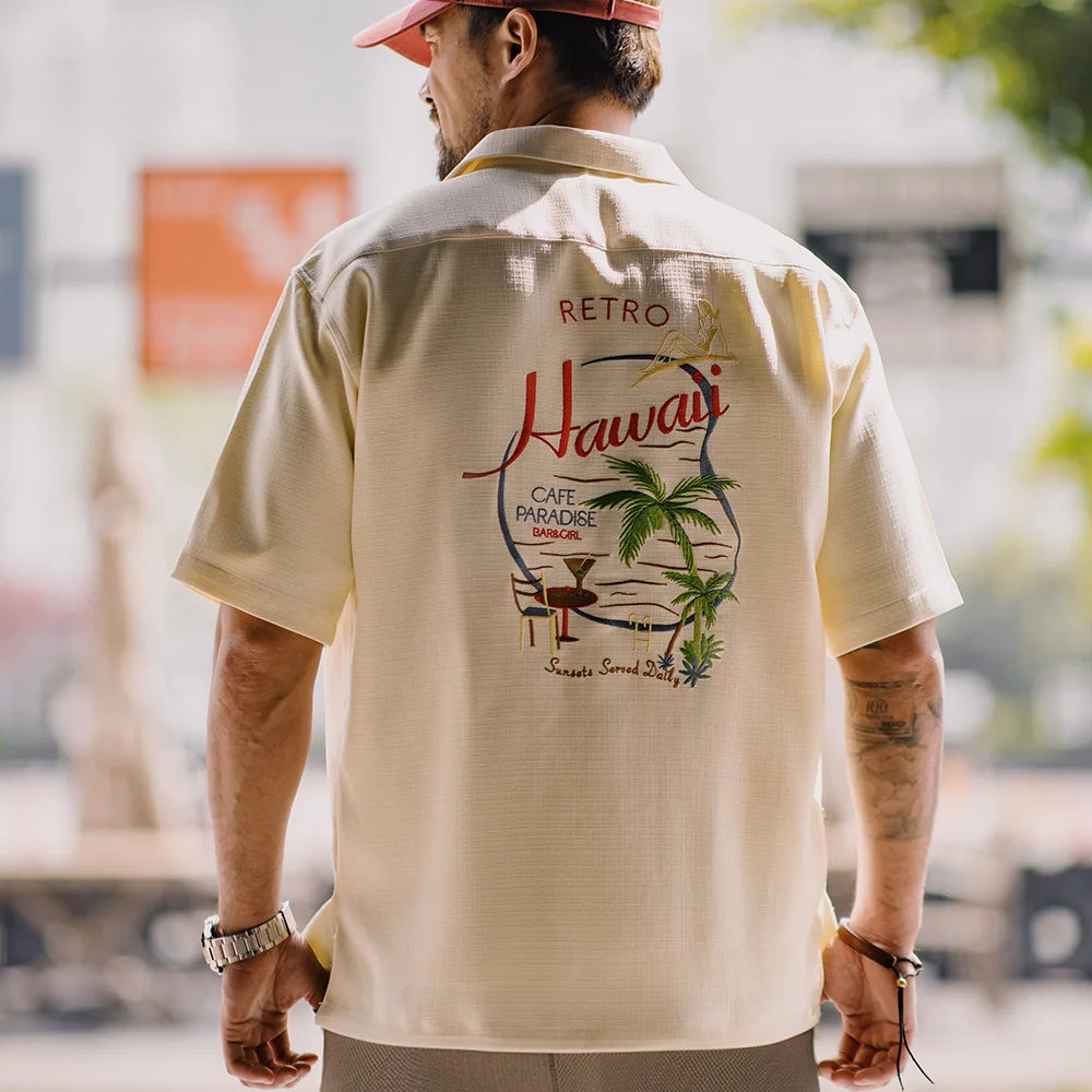Y2K Hawaiian Embroidered Short Sleeve Work Shirt