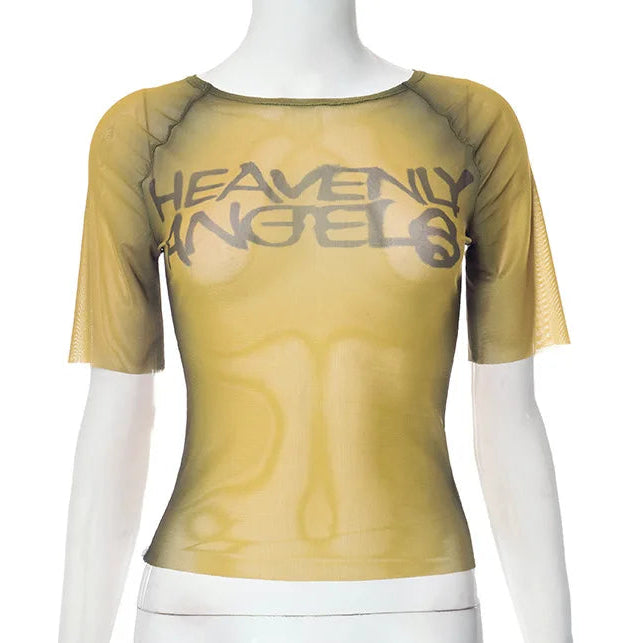 Y2K Heavenly Angels Graphic Crop Top T Shirt