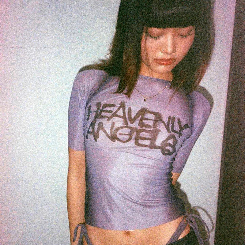 Y2K Heavenly Angels Graphic Crop Top T Shirt