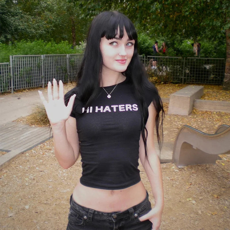 Y2K Hi Haters Bye Haters Graphic Crop Top