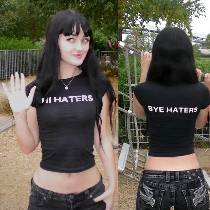 Y2K Hi Haters Bye Haters Graphic Crop Top